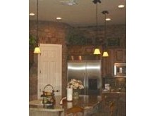 Pendant and recessed lighting in kitchen